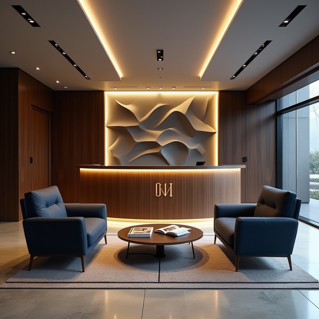 Area reception ufficio con design moderno e accogliente